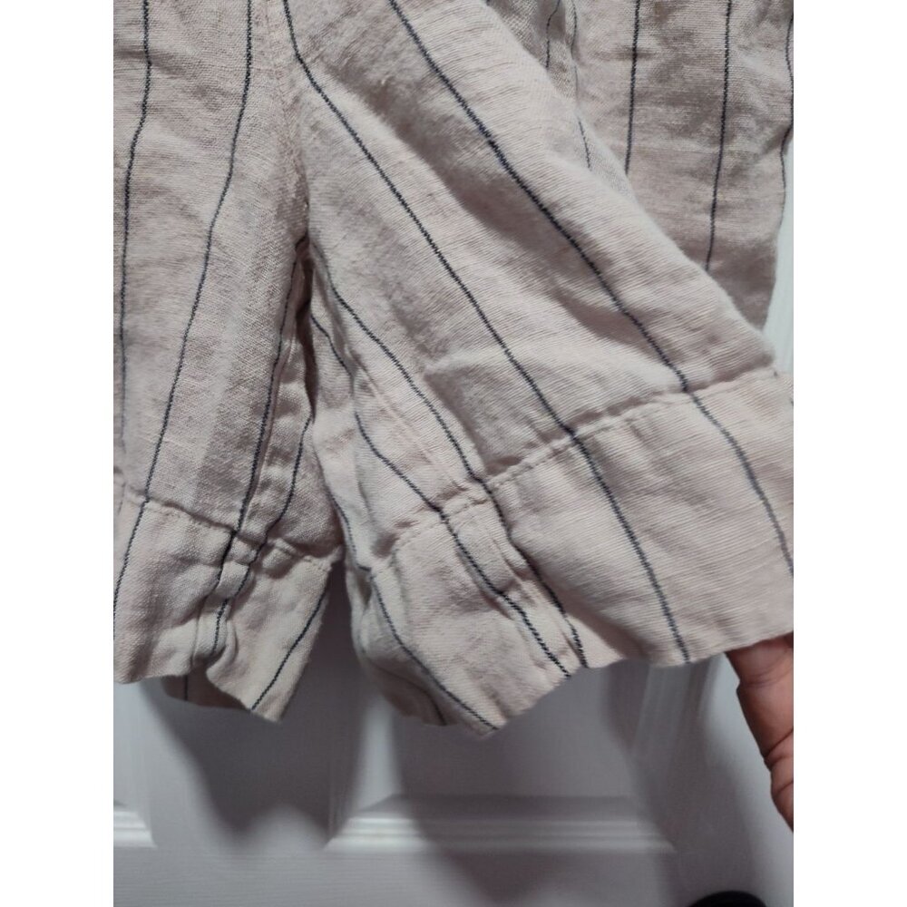 Soft Surroundings Tan Khaki Montecito 100% Linen Shorts Size‎ Small Blue Stripe - Picture 7 of 9